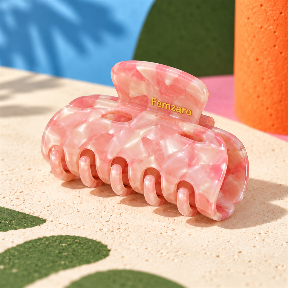 Pink marbled hair claw