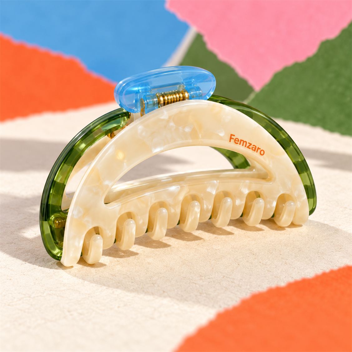 Green and cream hair claw