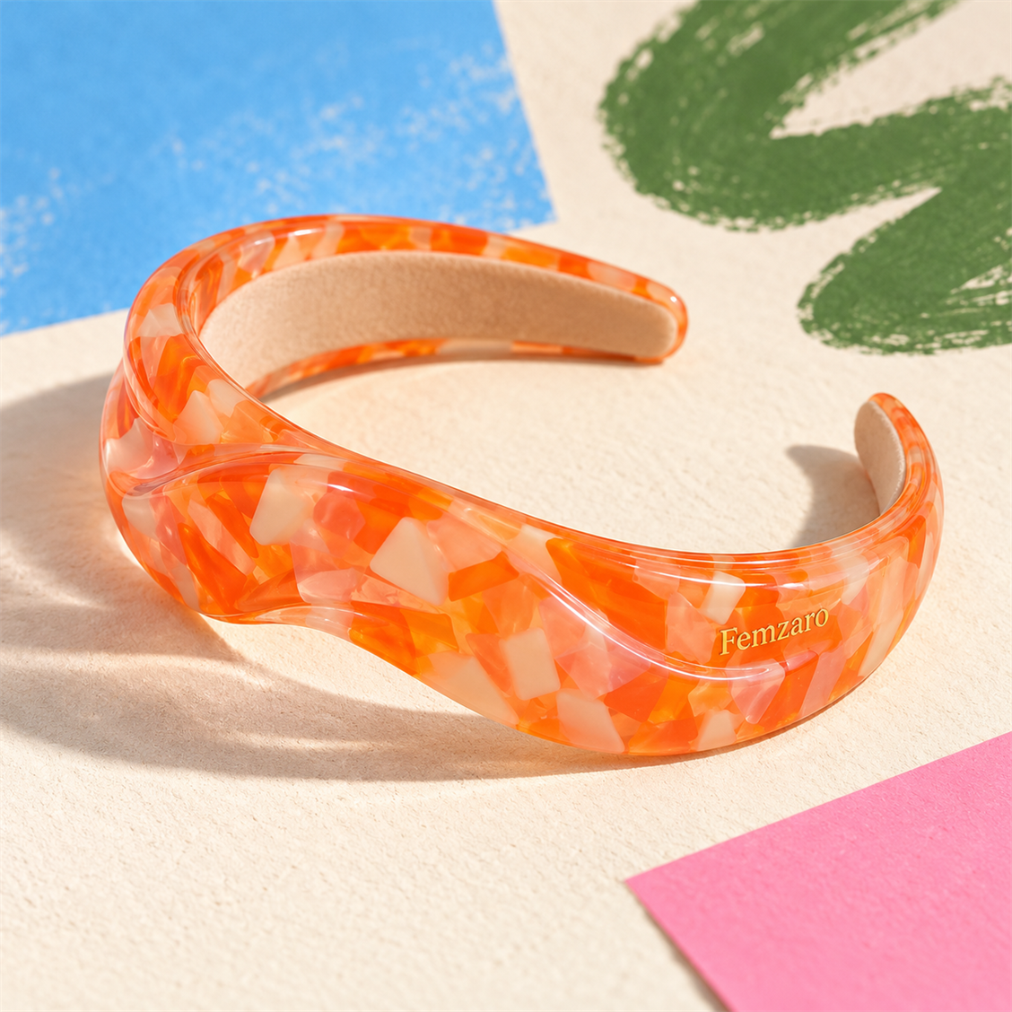 Femzaro Orange Mosaic Headband