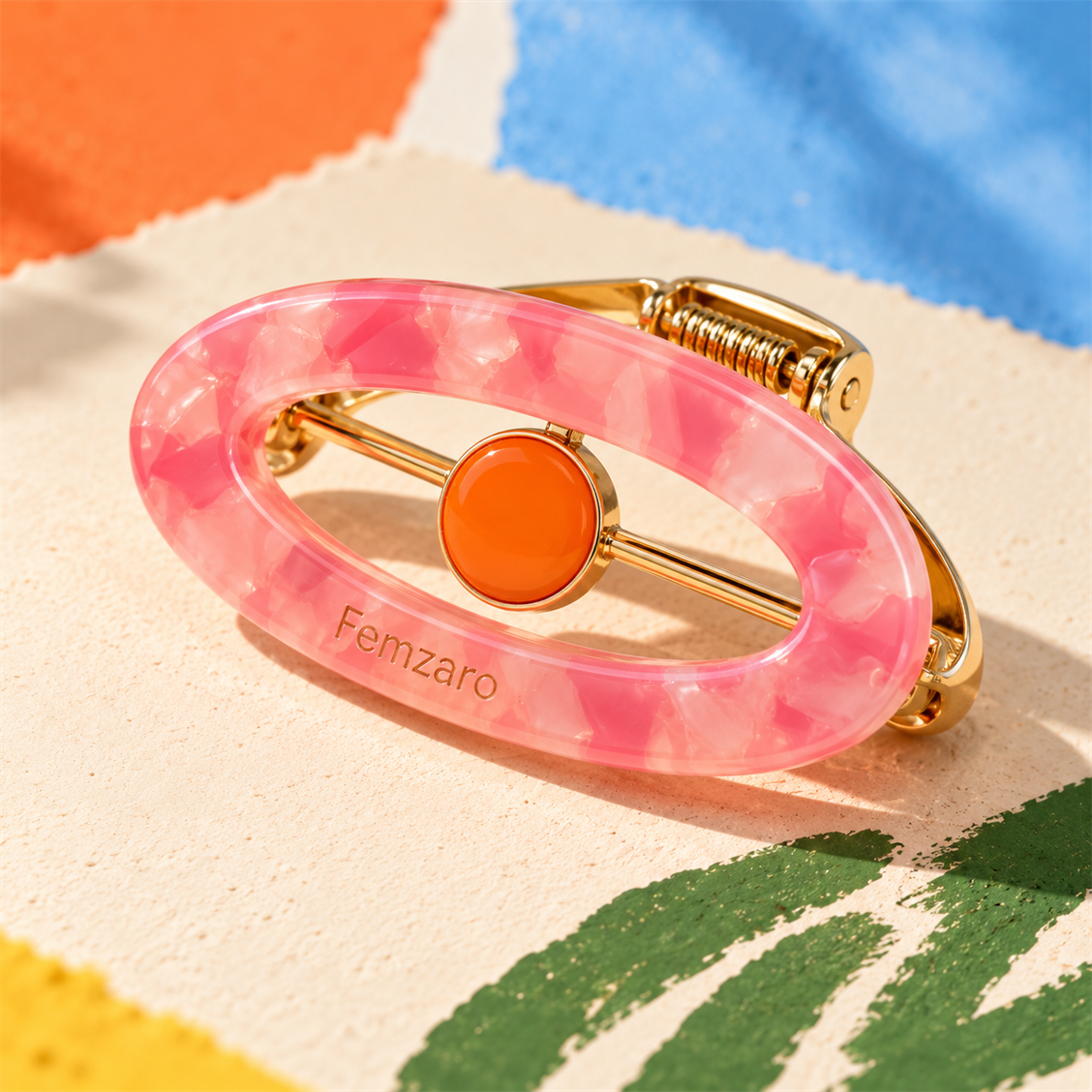Femzaro Pink Oval Barrette