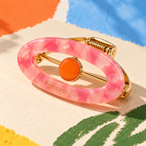 Femzaro Pink Oval Barrette