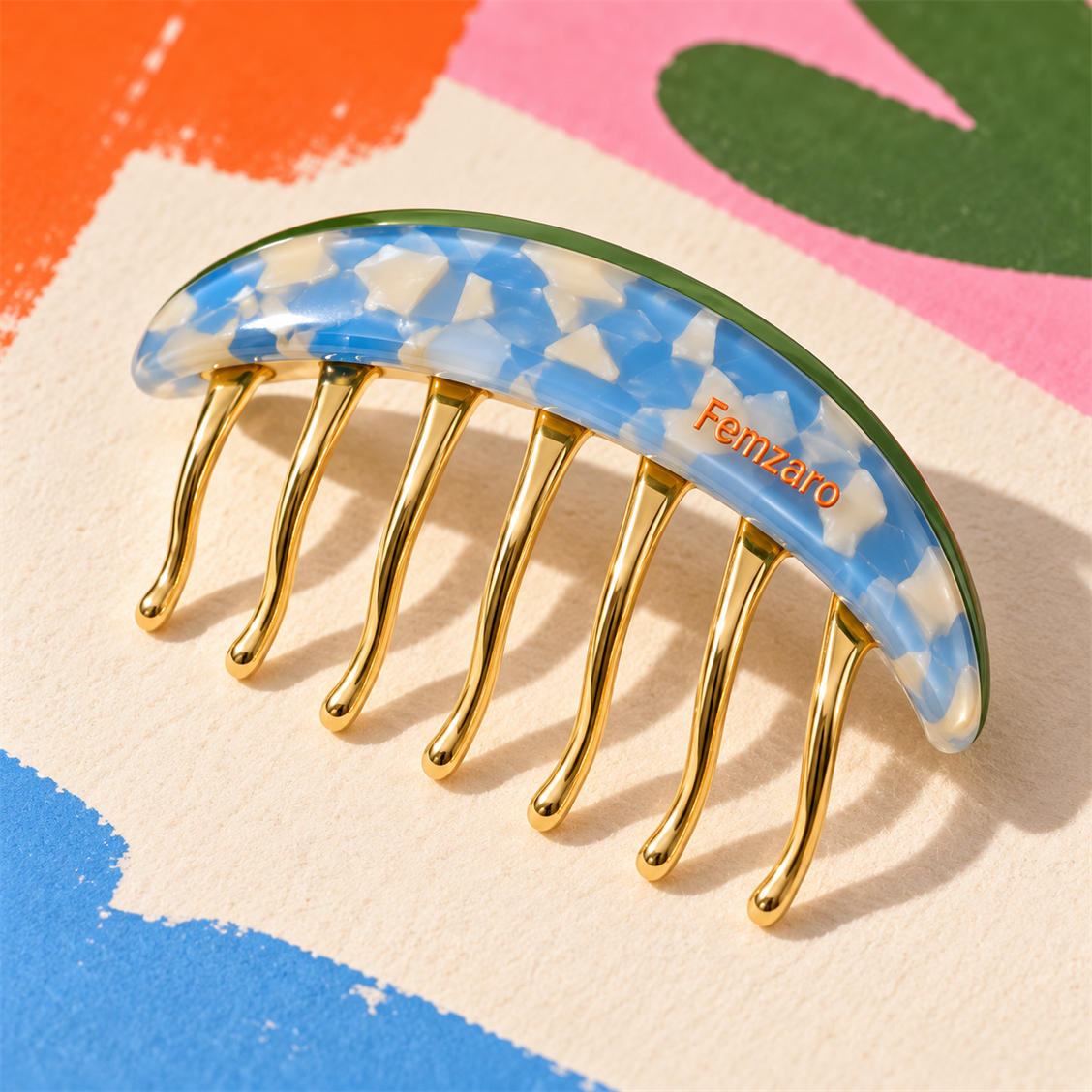Femzaro Blue Mosaic Hair Comb