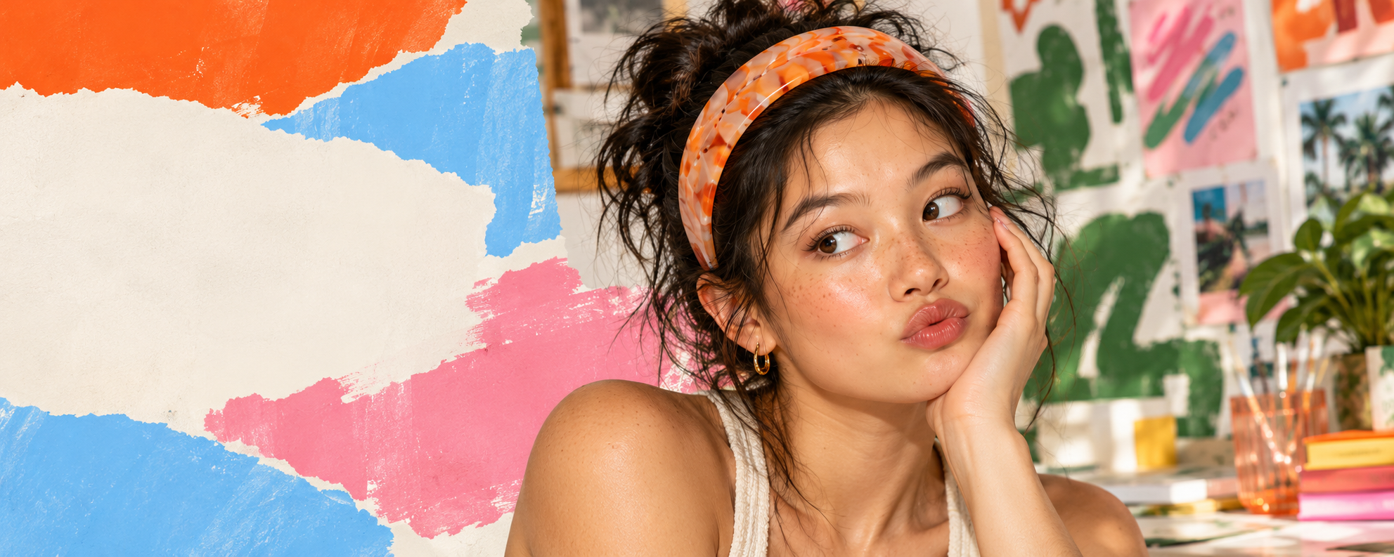 Colorful hair editorial with orange headband